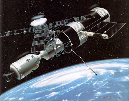 Космическая станция «Скайлэб» была в 70-х годах центром солнечных исследований. Вдали от земной атмосферы можно было изучать излучение Солнца во всех диапазонах.