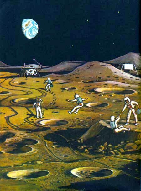 Луноход и космонавты на поверхности Луны