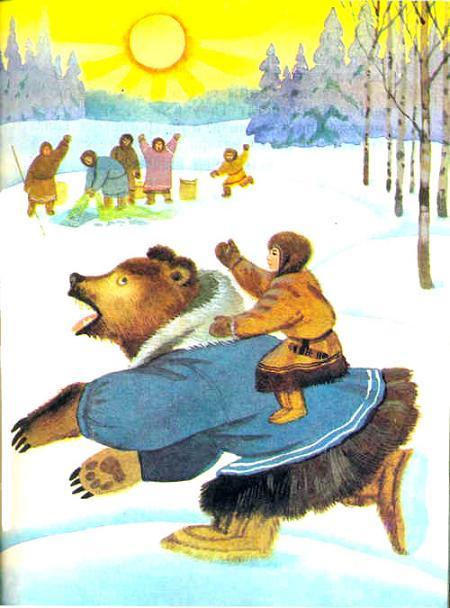 мальчик верхом на медведе