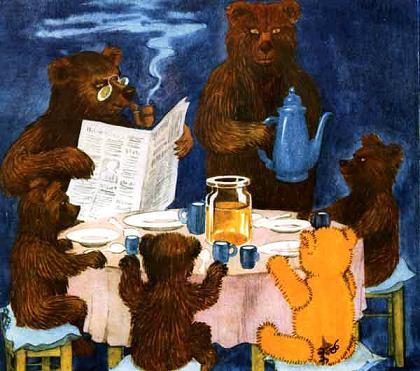 медвежья семья и медвежонок Тедди Брюмм ужинают