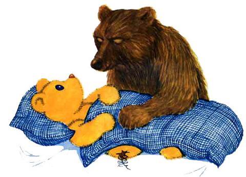 медведица укладывает спать медвежонка Тедди Брюмма