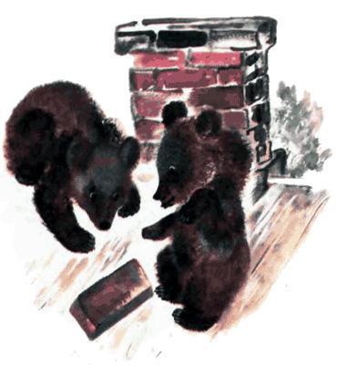 медвежата у трубы дома у дымохода