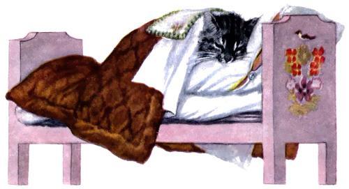 котенок лежит в кроватке заболел