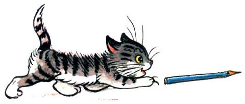 Усатый полосатый котенок и карандаш