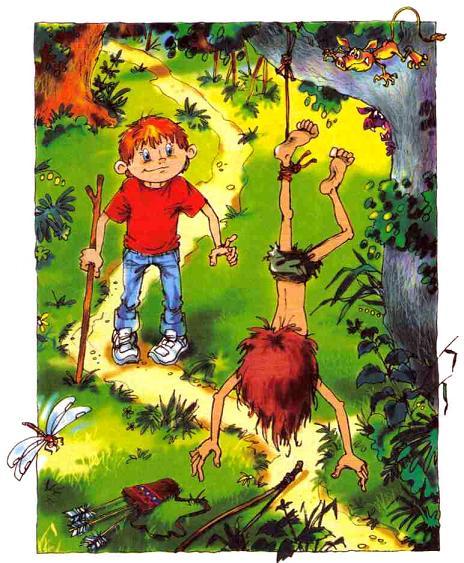 мальчик Филипп наткнулся в лесу на мальчика подвешенного за ногу ловушка