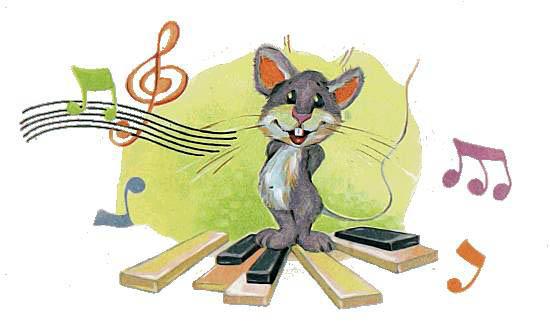 Весёлая мышка на клавишах рояля