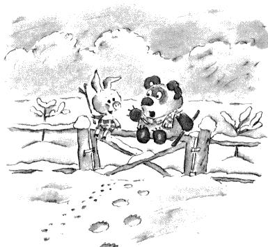 Пятачок и Винни-Пух на заборе изгороди