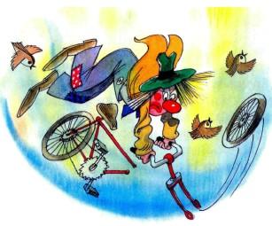 цирк клоун на велосипеде