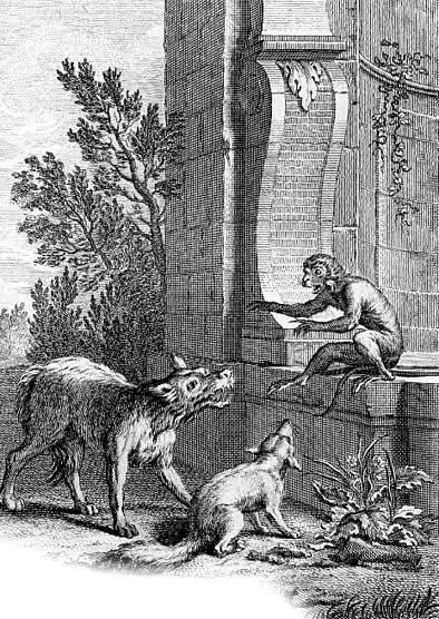 Волк и лиса перед судом обезьяны