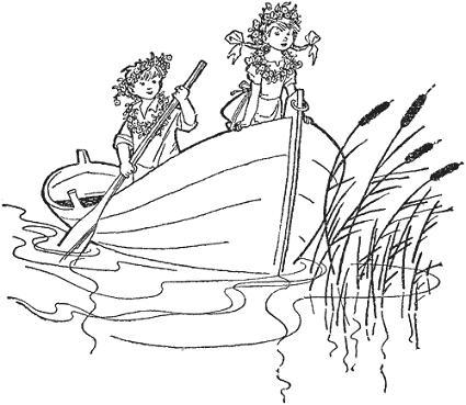 мальчик Лёня и девочка Арина на лодке подплывают к берегу