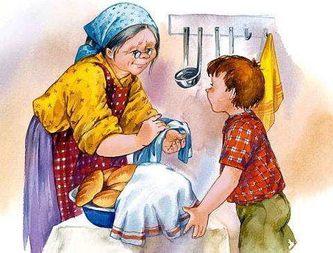 мальчик и бабушка делает пирожки