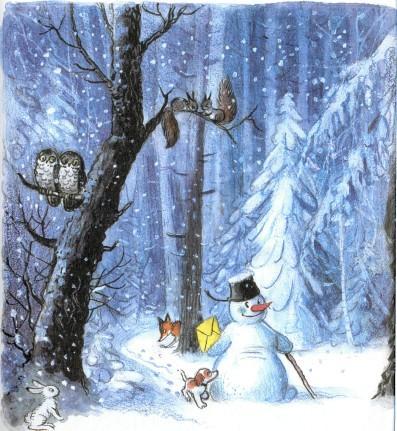 Ёлка снеговик письмо деду морозу щенок идут по лесу