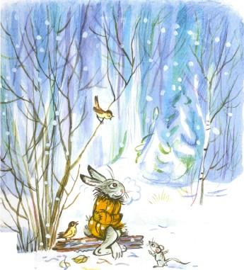 заяц в шубе в лесу на морозе белка зимний лес звери