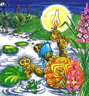 черепаха Тортила в пруду и золотой ключик